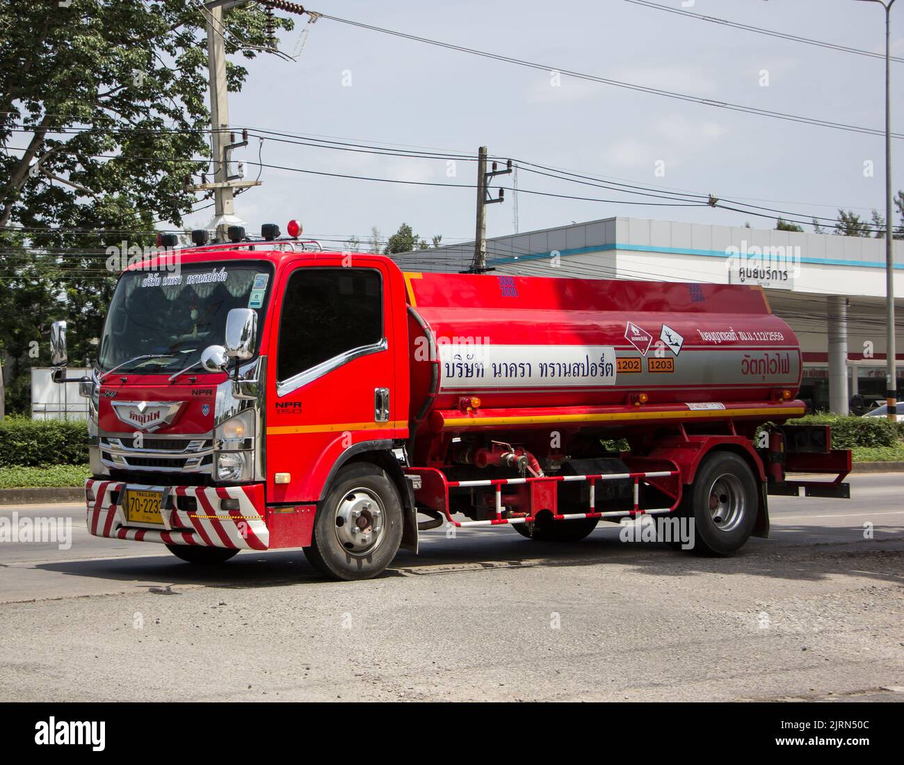 Chiangmai, Thailand -  June  13 2022:  Oil Truck of Nakkhara Oil transport Company. On Truck on road no.1001, 8 km from Chiangmai city. Stock Photo