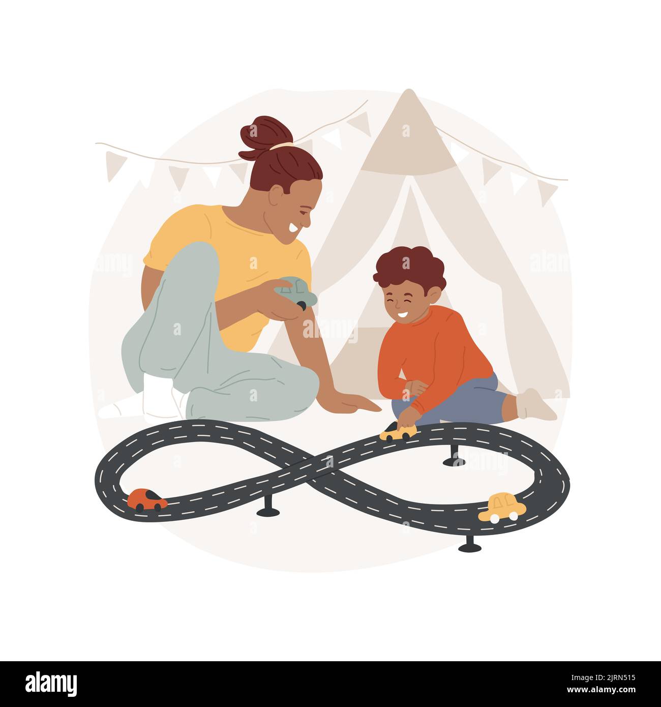 Car race game isolated cartoon vector illustration. Toy racetrack in