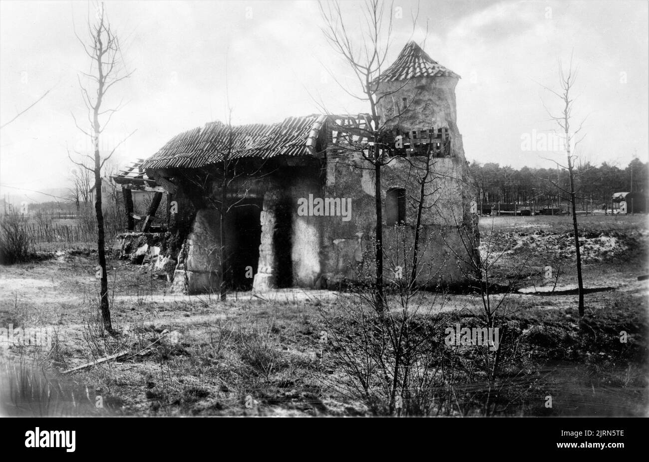 Remains of outdoor set of the old castle from the 1925 silent film ZUR CHRONIK VON GRIESHUUS / CHRONICLES OF THE GRAY HOUSE director Arthur von Gerlach (starring Paul Hartmann and Lil Dagover) on the backlot of the Neubabelsberg UFA Studios in Potsdam - Babelsberg outside Berlin, Germany in 1933 publicity for Universum Film (UFA) Stock Photo