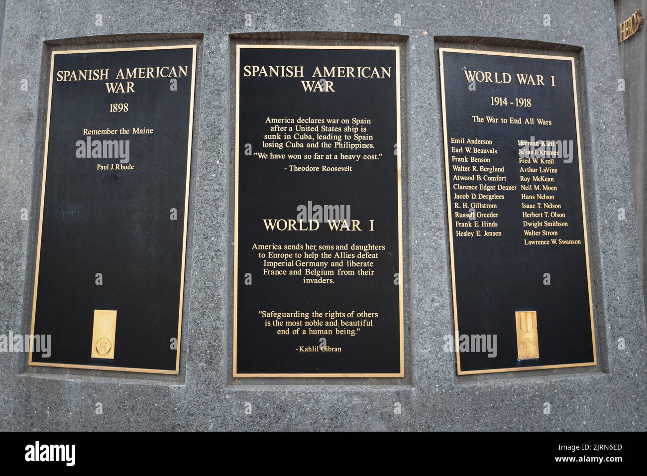 STILLWATER, MN, USA - AUGUST 24, 2022: World War I placard at Stillwater Minnesota Veterans Memorial. Stock Photo