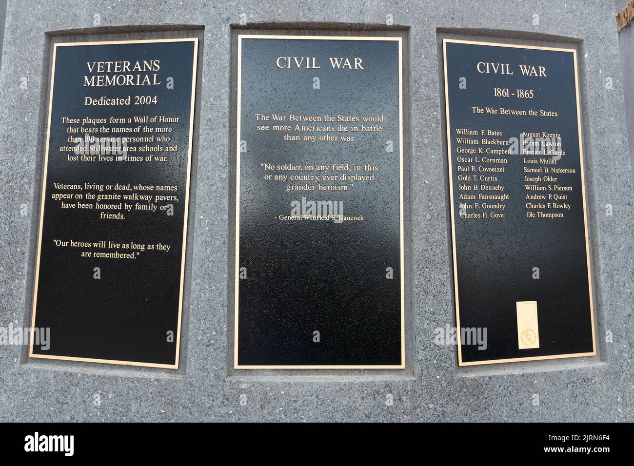 STILLWATER, MN, USA - AUGUST 24, 2022: Civil War placard at Stillwater Minnesota Veterans Memorial. Stock Photo