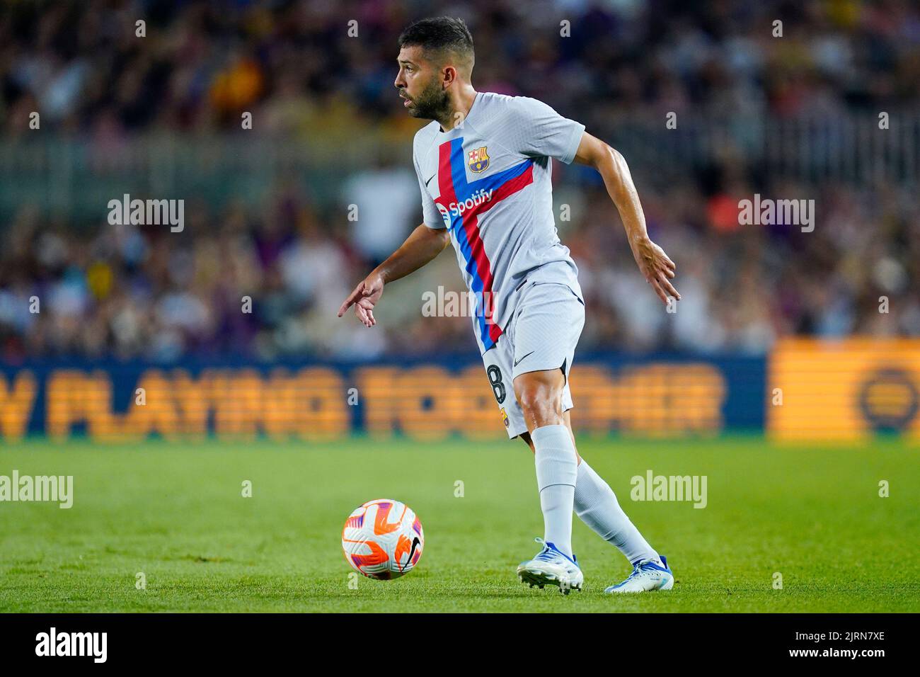 Jordi Alba of FC Barcelona  during the friendly match for the benefit of the ALS between FC Barcelona and Manchester City played at Spotify Camp Nou Stadium on August 24, 2022 in Barcelona, Spain. (Photo by Sergio Ruiz / PRESSIN) Stock Photo