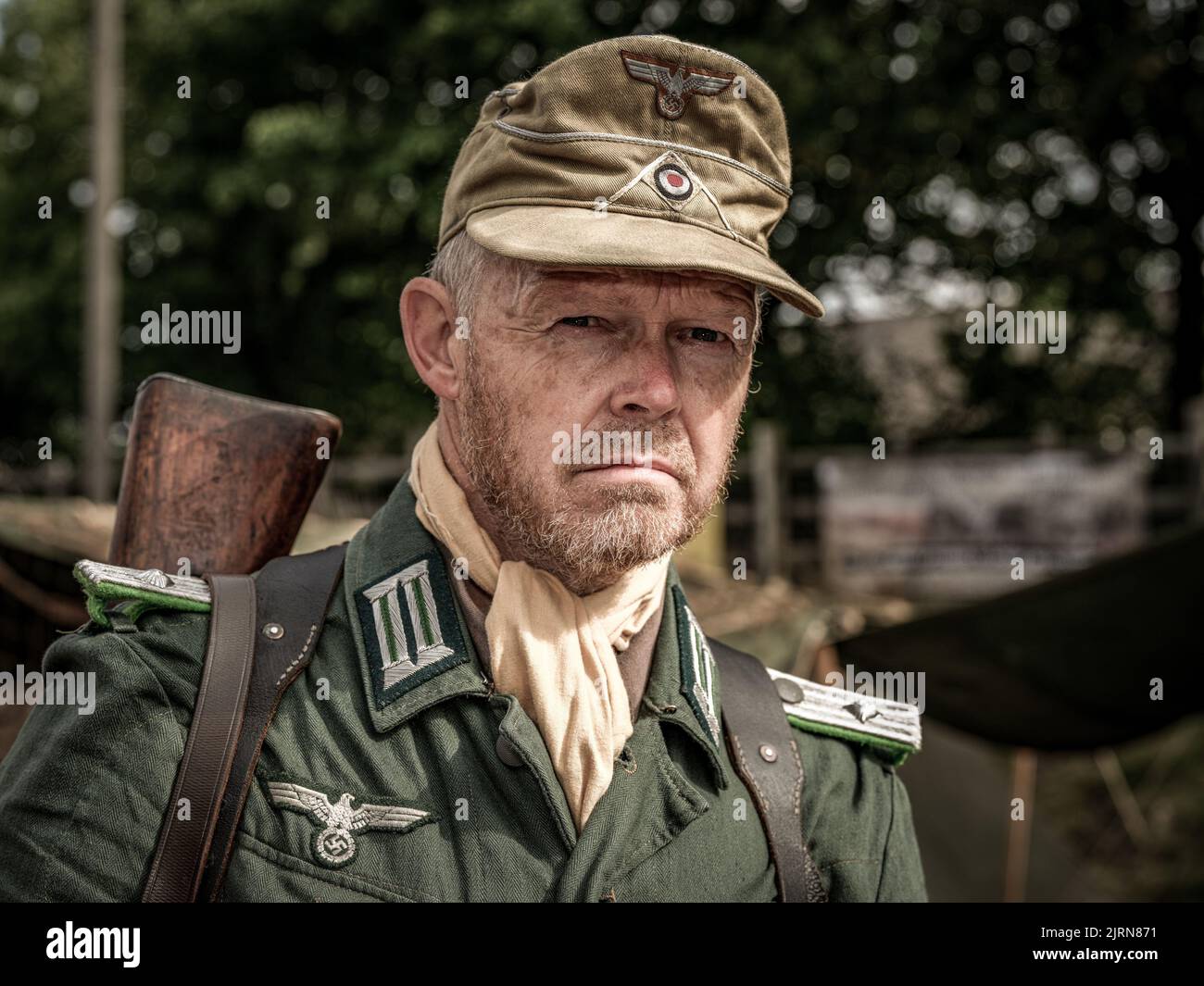A German soldier from WW2 at GCR reenact Stock Photo