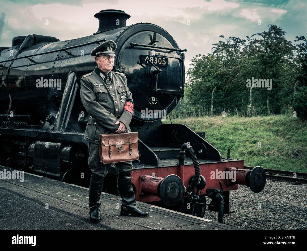 A German soldier from WW2 at GCR reenact Stock Photo