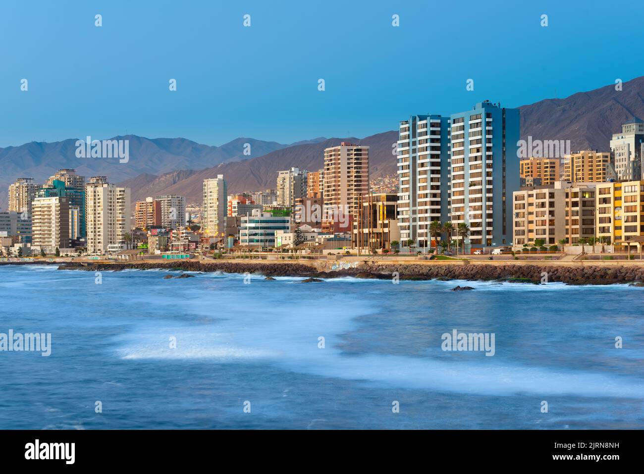 Antofagasta, Region de Antofagasta, Chile - Panoramic view of the coastline of Antofagasta. Stock Photo