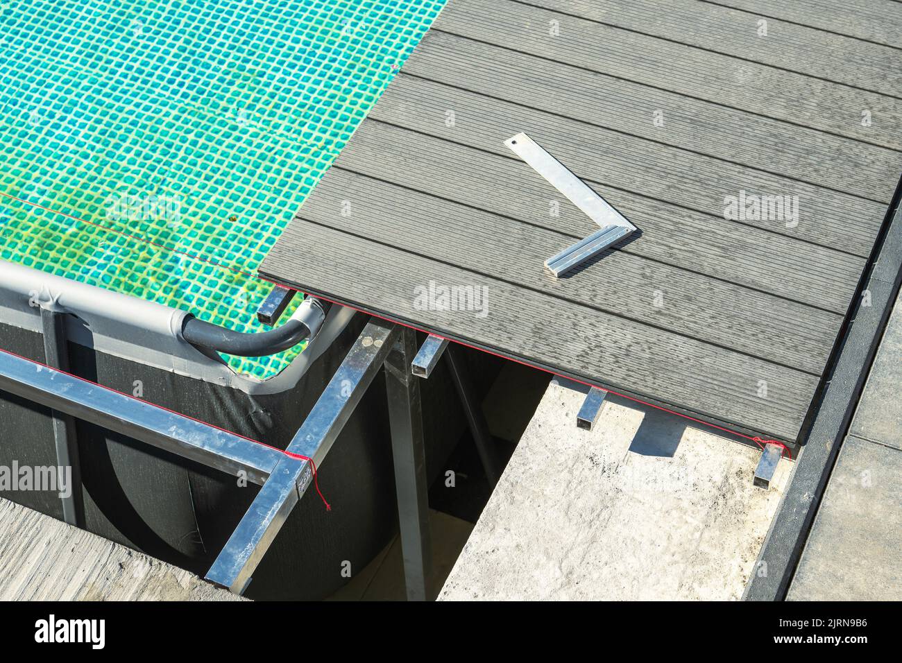 Outdoor Expansion Swimming Pool Composite Deck Building Close Up