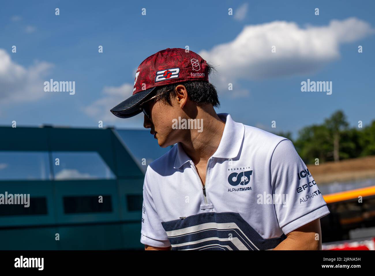 Stavelot, Belgium, 25th Aug 2022, Yuki Tsunoda, from Japan competes for Scuderia AlphaTauri. The build up, round 14 of the 2022 Formula 1 championship. Credit: Michael Potts/Alamy Live News Stock Photo