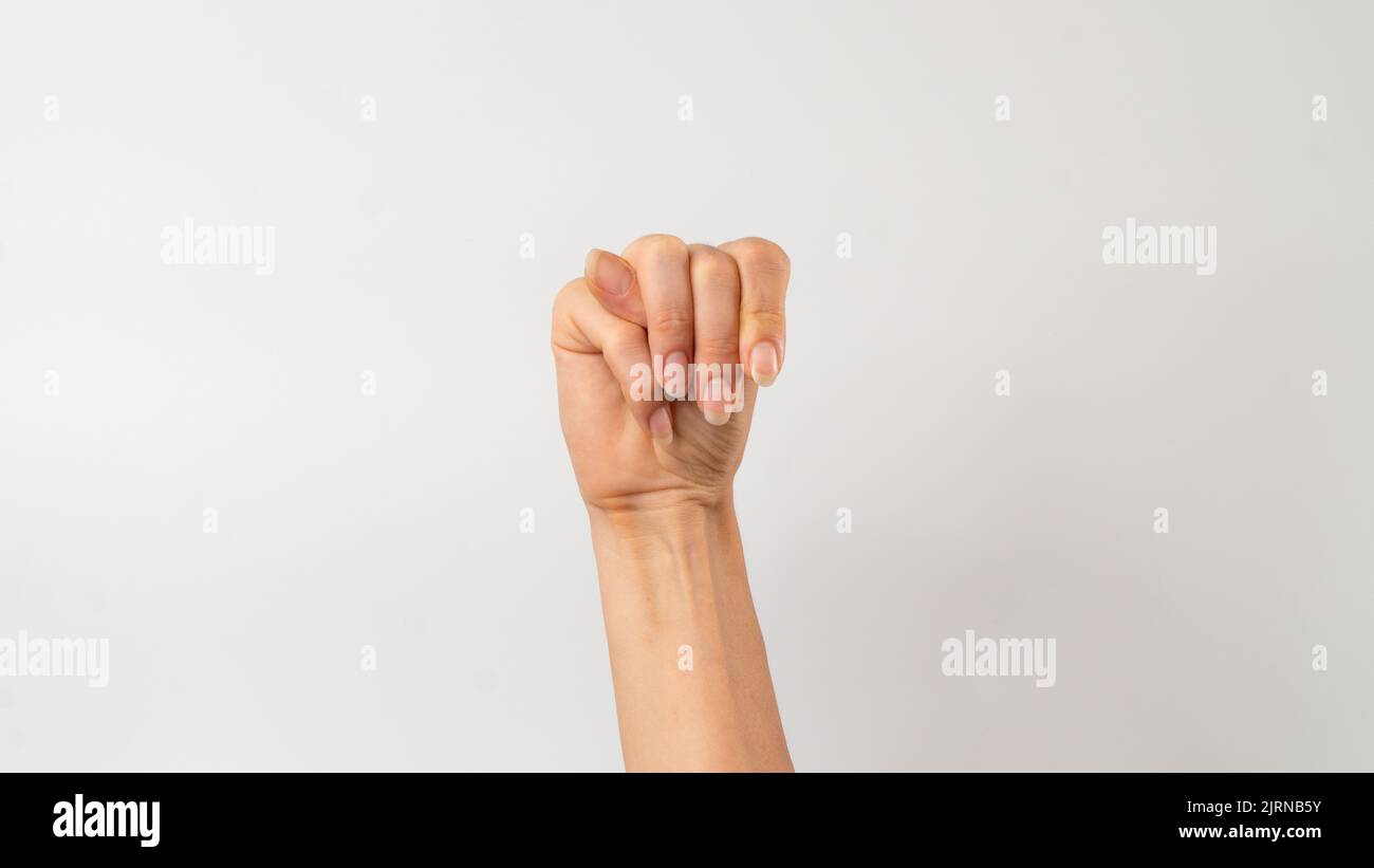 Sign language of the deaf and dumb people, English letter m Stock Photo