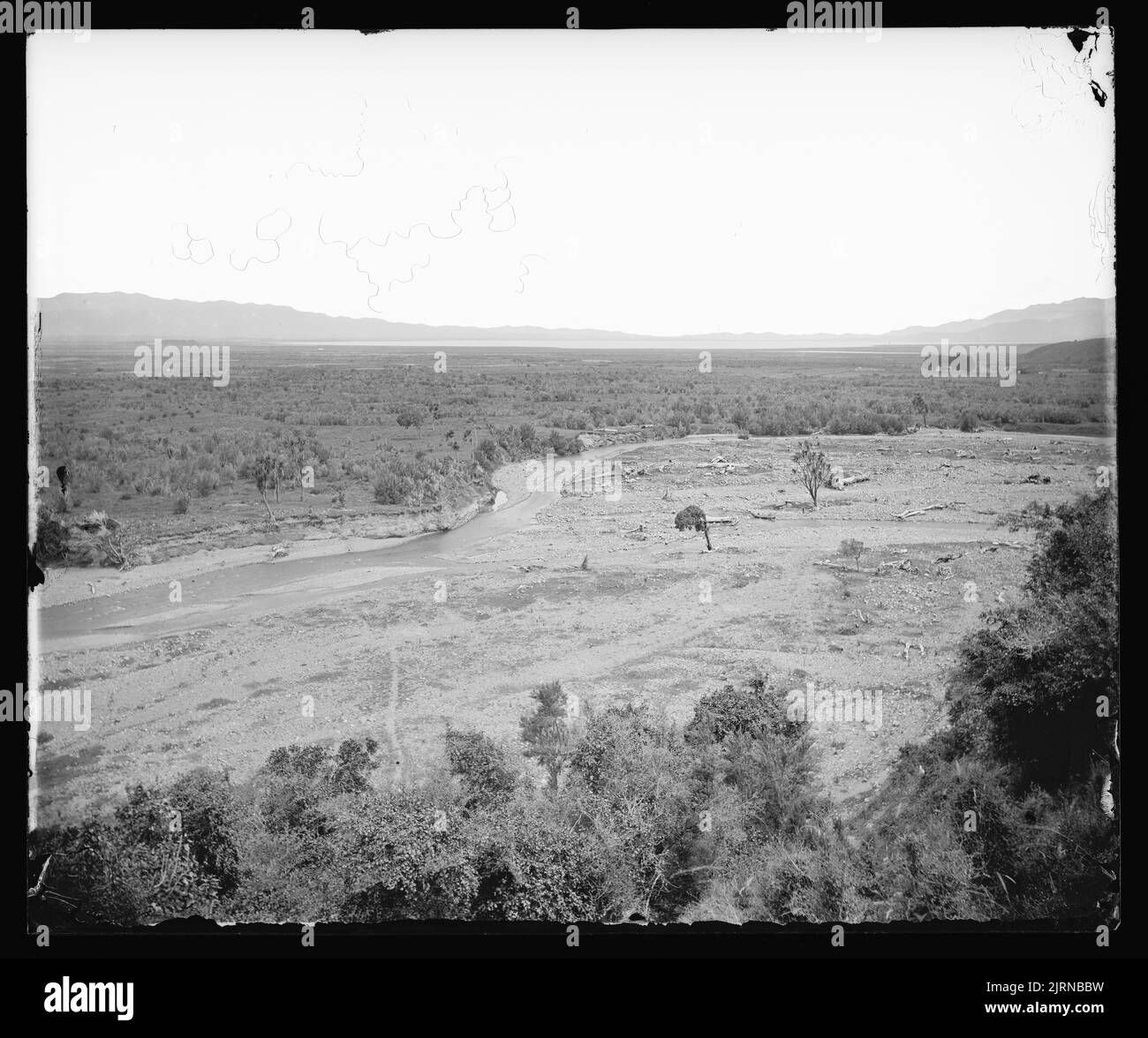 Wairarapa Plains at Featherston from the foot of the Remutaka [Rimutaka] Hill, NZ, circa 1875, Wairarapa, by James Bragge. Stock Photo