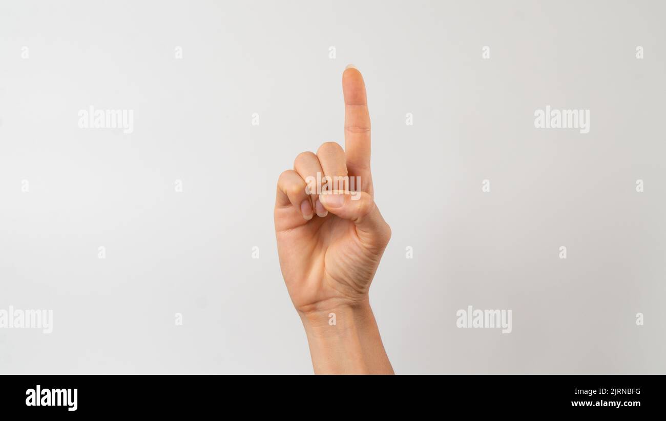 Sign language of the deaf and dumb people, English letter d Stock Photo