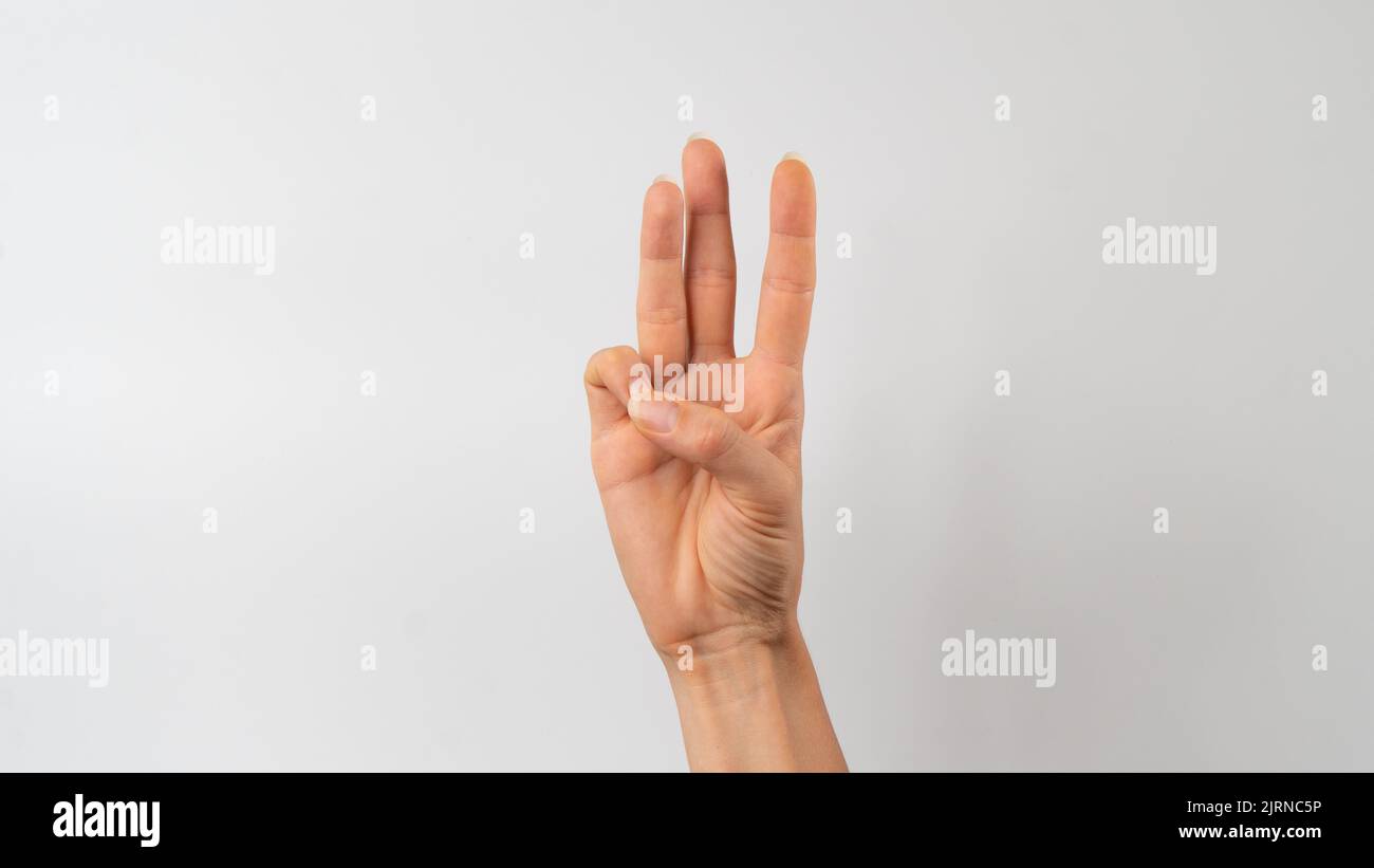 Sign language of the deaf and dumb people, English letter w Stock Photo ...