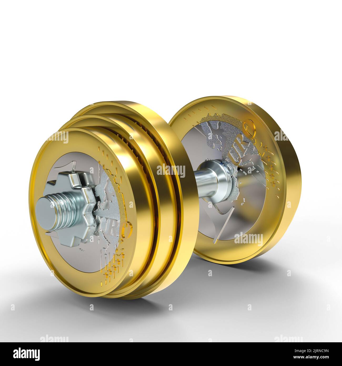 fitness dumbbells made with euro coins. 3d render Stock Photo