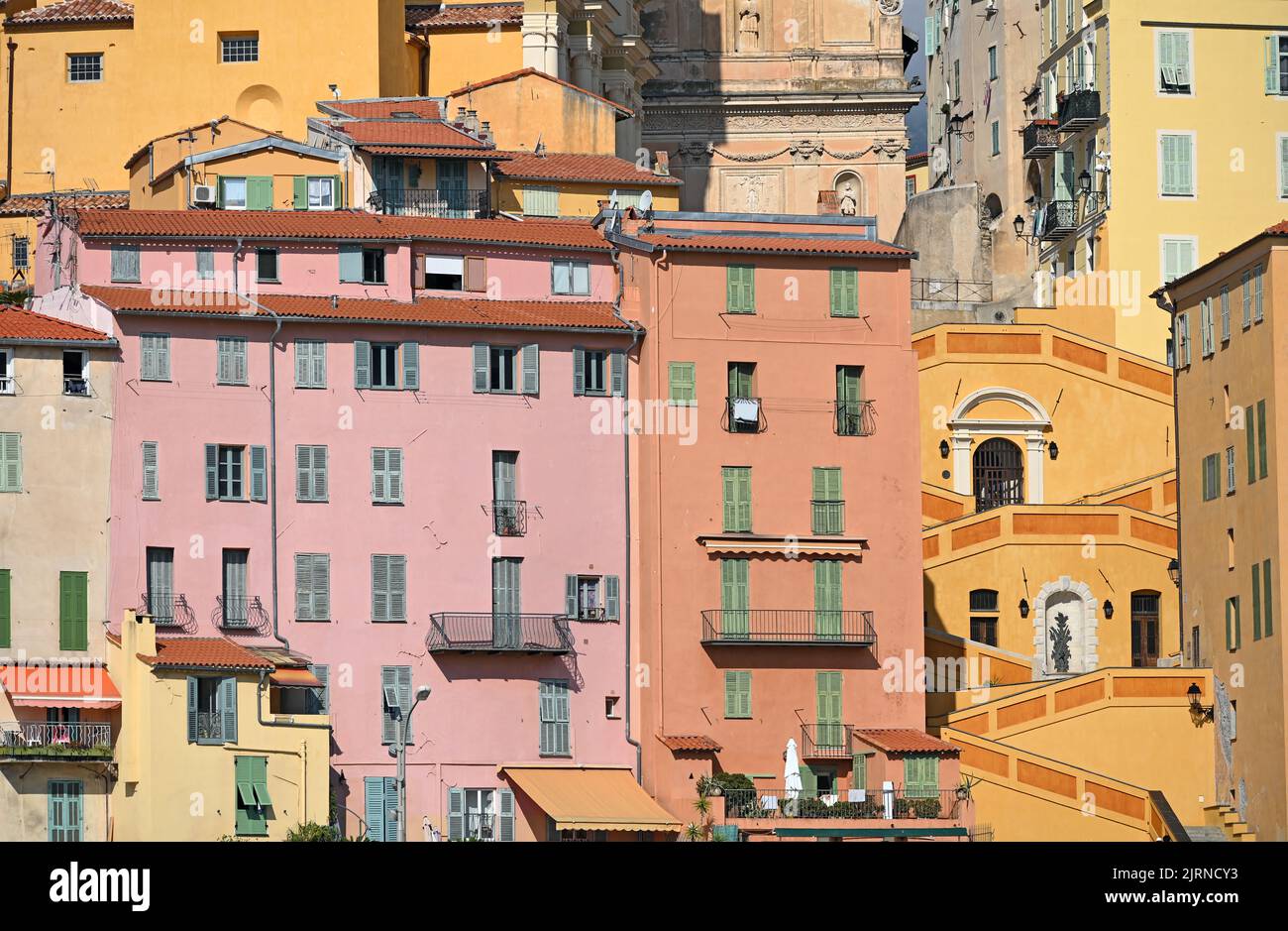 old buildings and staircase in Menton France Stock Photo Alamy