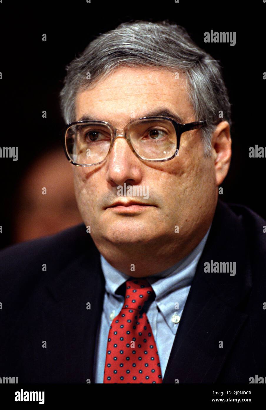 Meyer Koplow, attorney representing the tobacco industry testifies at the Senate Judiciary hearing on Capitol Hill, June 26, 1997 in Washington, D.C.  The tobacco companies settled a lawsuit with the states valued at $246 billion. Stock Photo