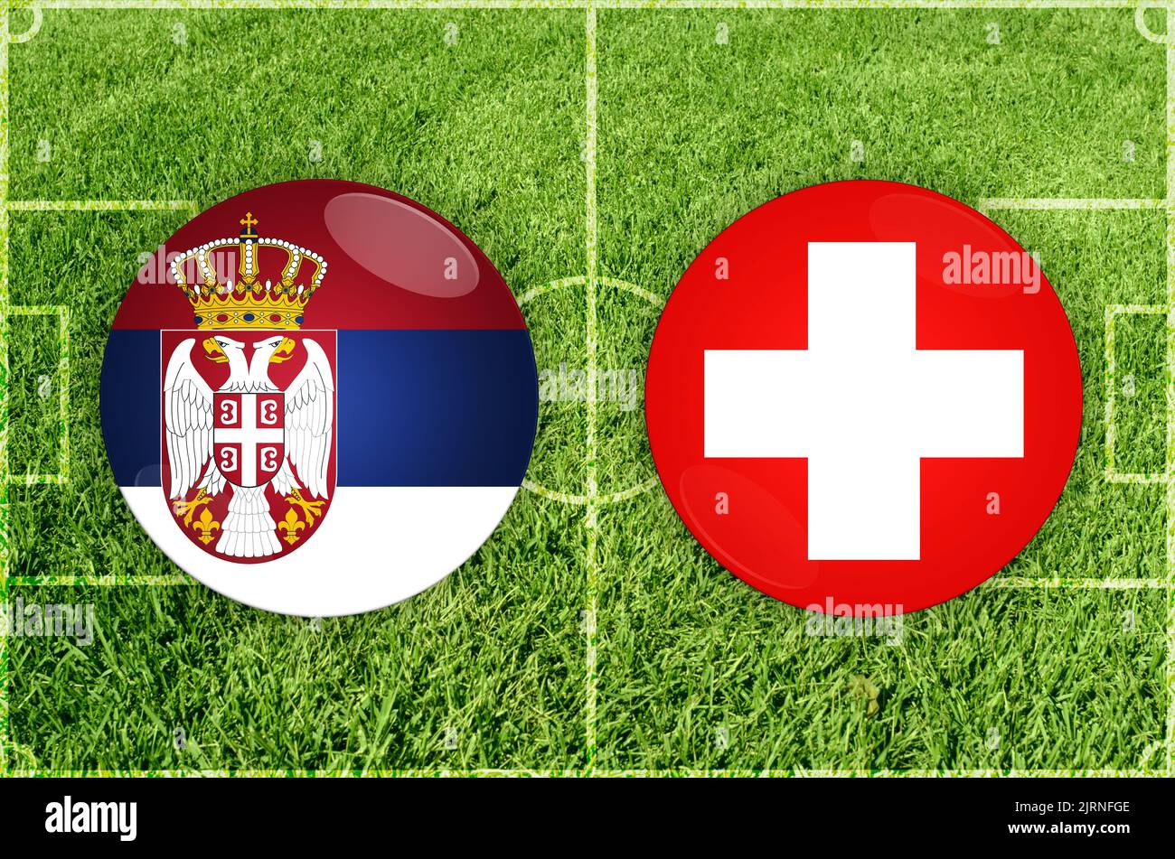 Illustration for Football match Serbia vs Switzerland Stock Photo