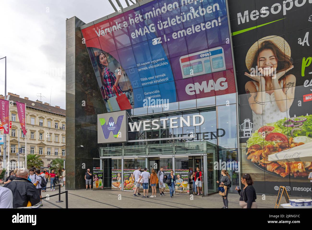 Budapest, Hungary - July 31, 2022: Entrance to Westend Shopping Mall at Train Station in City Centre Summer Day. Stock Photo