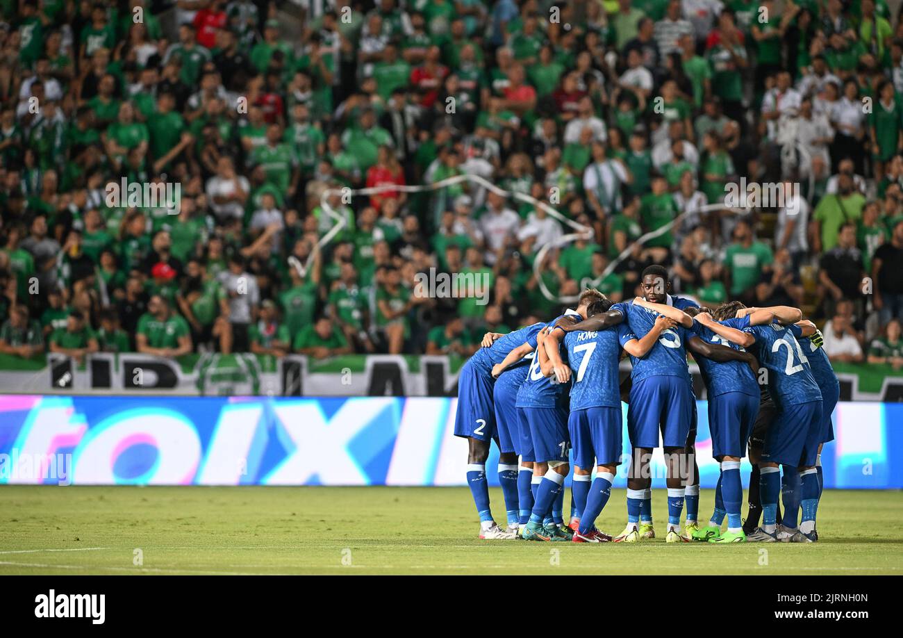 Gent's players pictured ahead of a soccer game between Cypriot Omonia