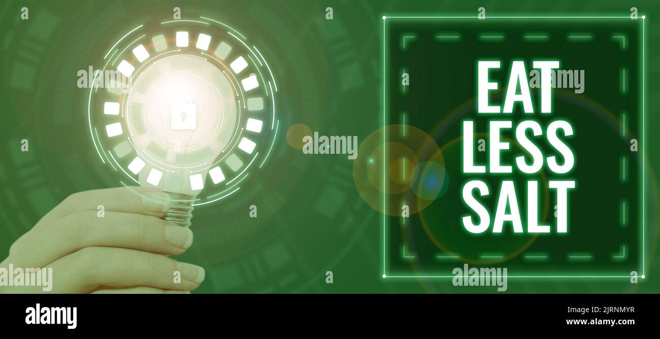 Text caption presenting Eat Less Salt. Word for Reduce the amount of sodium in your diet eating