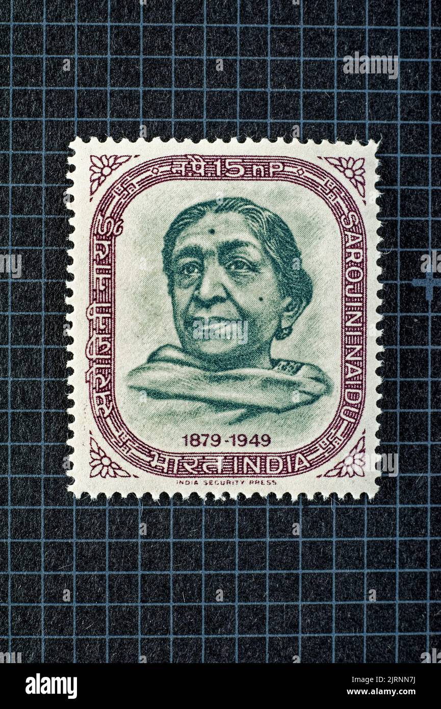 03 26 2014 Postage Stamp of Sarojini Naidu was an Indian political activist and poet. A proponent of civil rights, women's emancipation Stock Photo