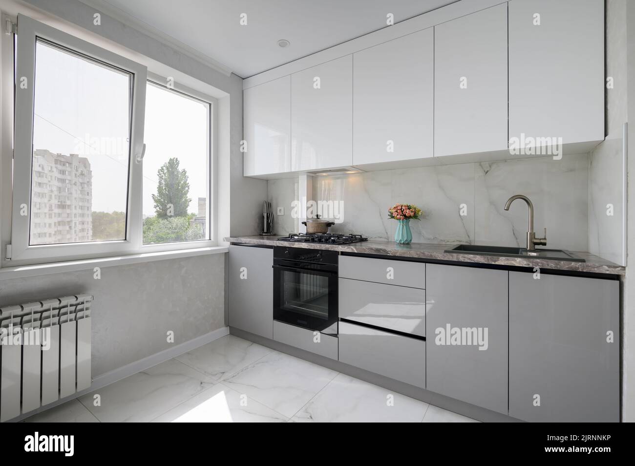 White modern domestic kitchen furniture and interior Stock Photo