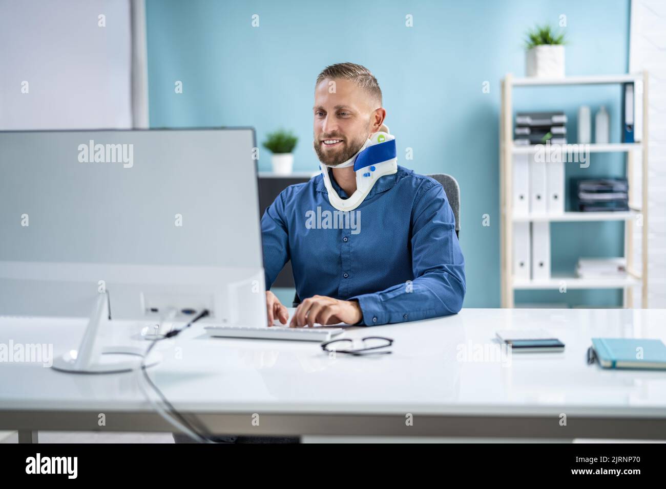 Disability Accident In Office. Broken Neck Brace Stock Photo Alamy