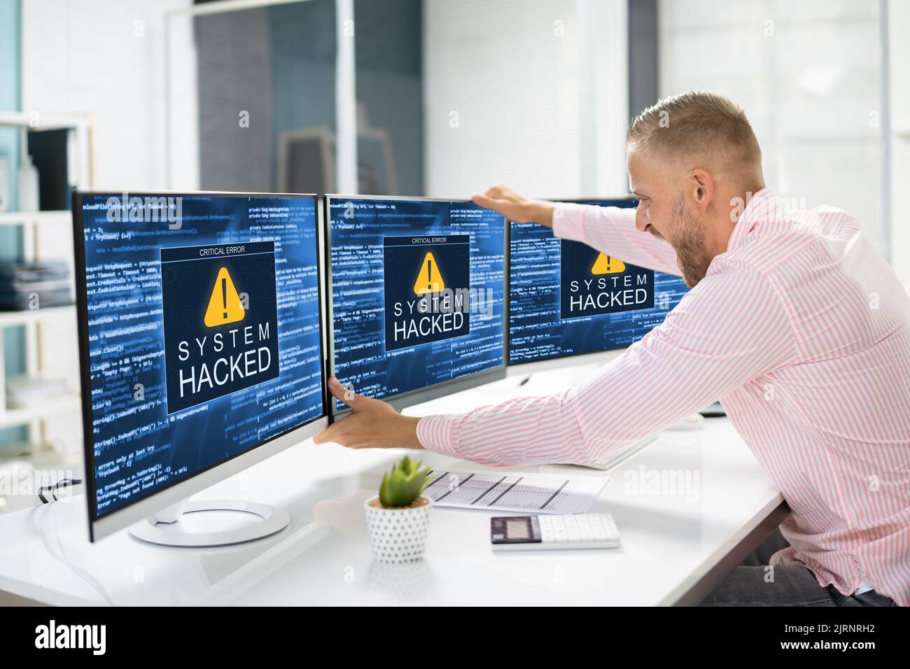 Ransomware Malware Attack. Business Computer Hacked. Security Breach Stock Photo