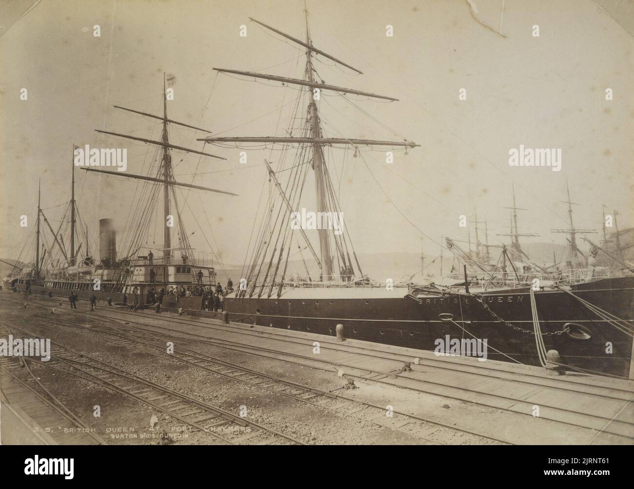 SS 'British Queen' at Port Chalmers, 1880s, by Burton Brothers. Stock Photo