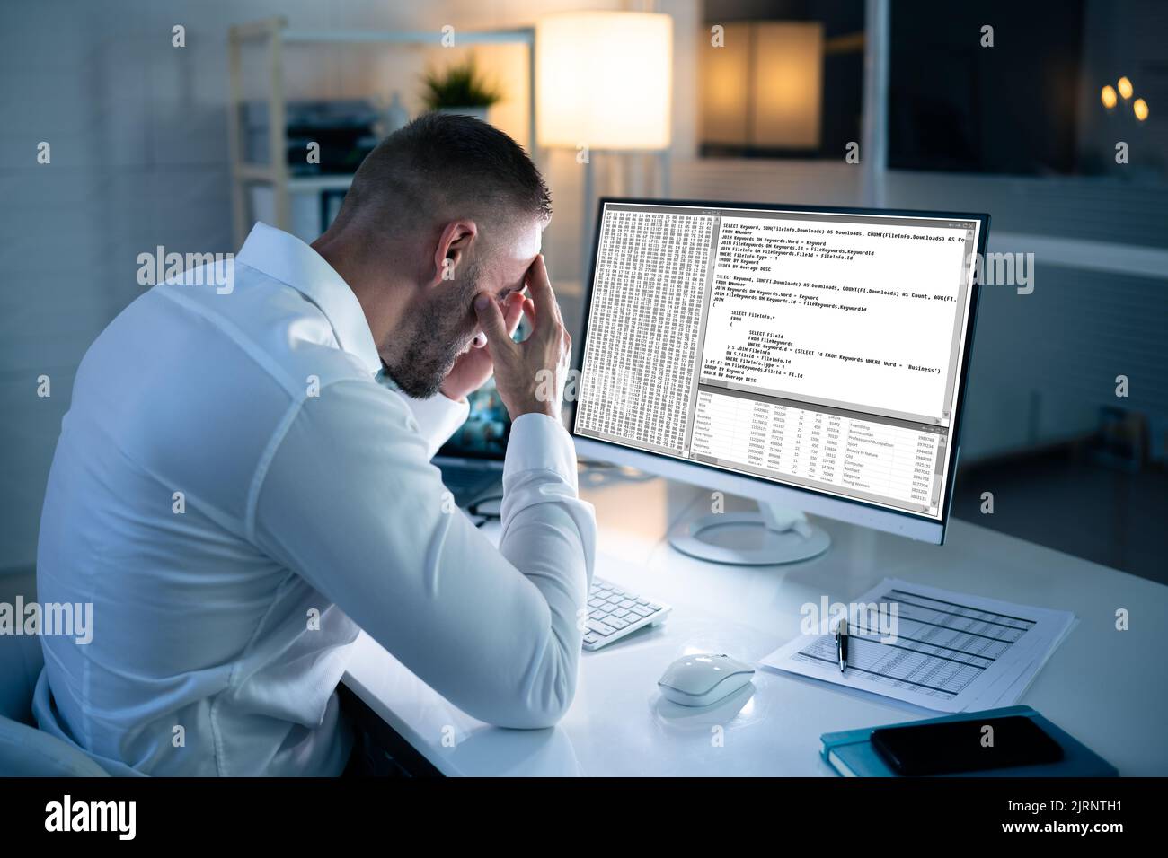 Unhappy Sad Developer Programmer Man In Stress Coding Software On ...