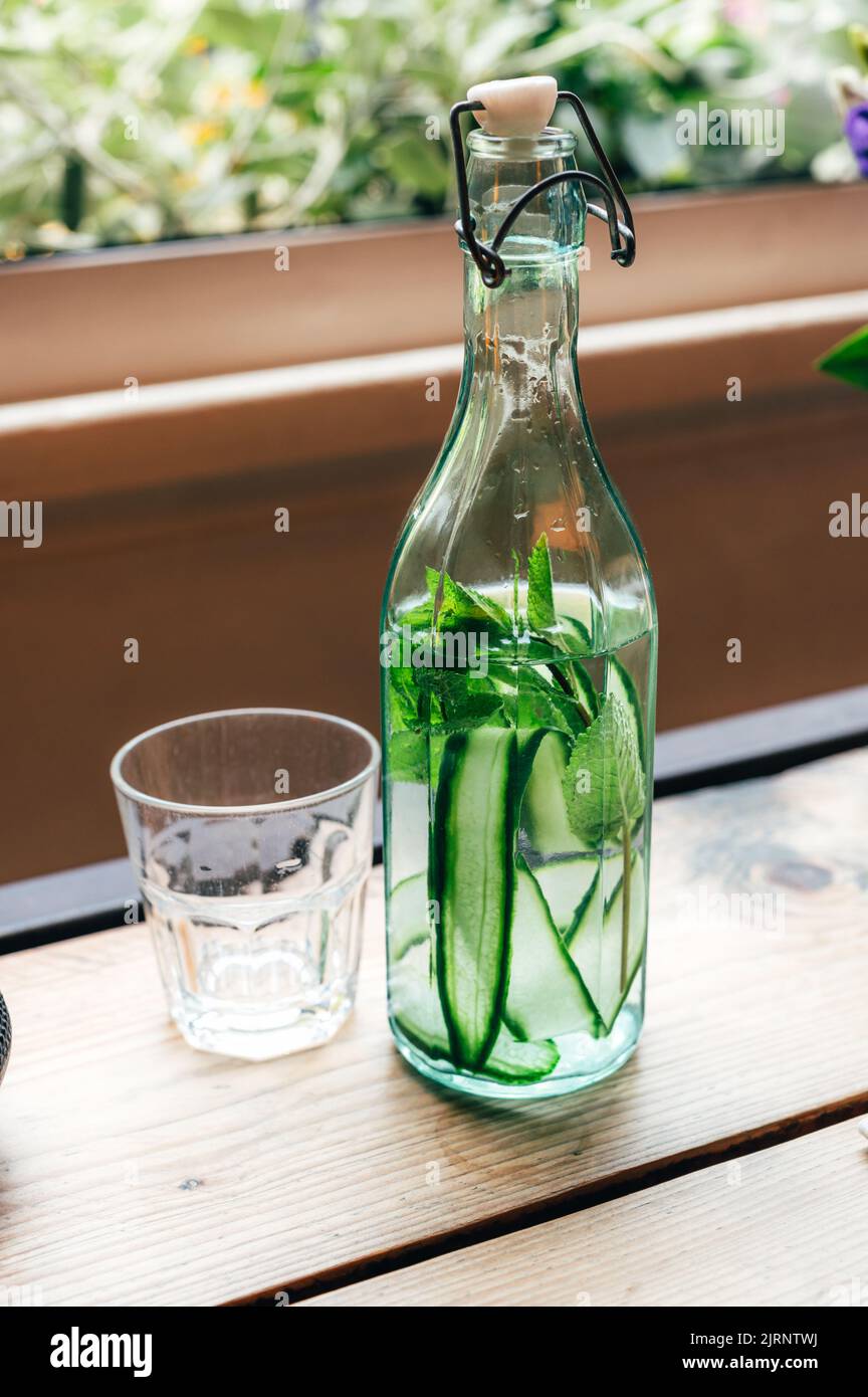 Cucumber water in the bottle Stock Photo Alamy