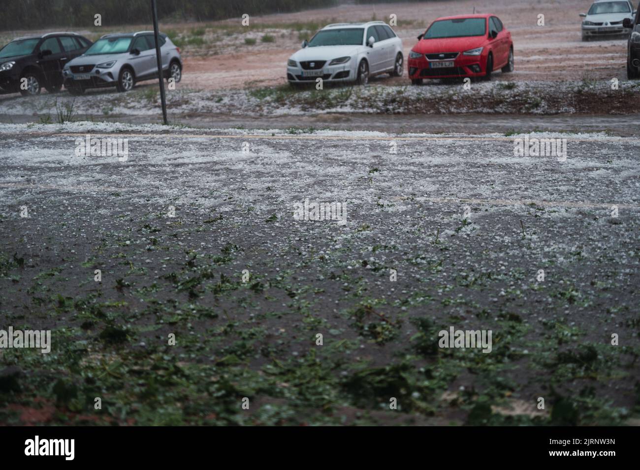 Damage caused by the Hail Storm caused by the meteorological phenomenon DANA in Barcelona- El Bruc, Spain 25 Aug 2022 Stock Photo