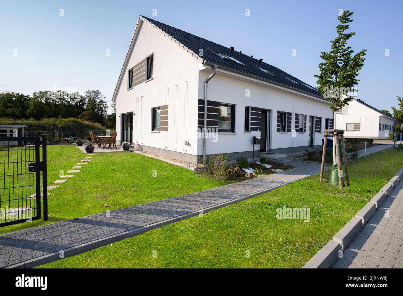 Modern Classic House Exterior. Private Dream Estate Stock Photo