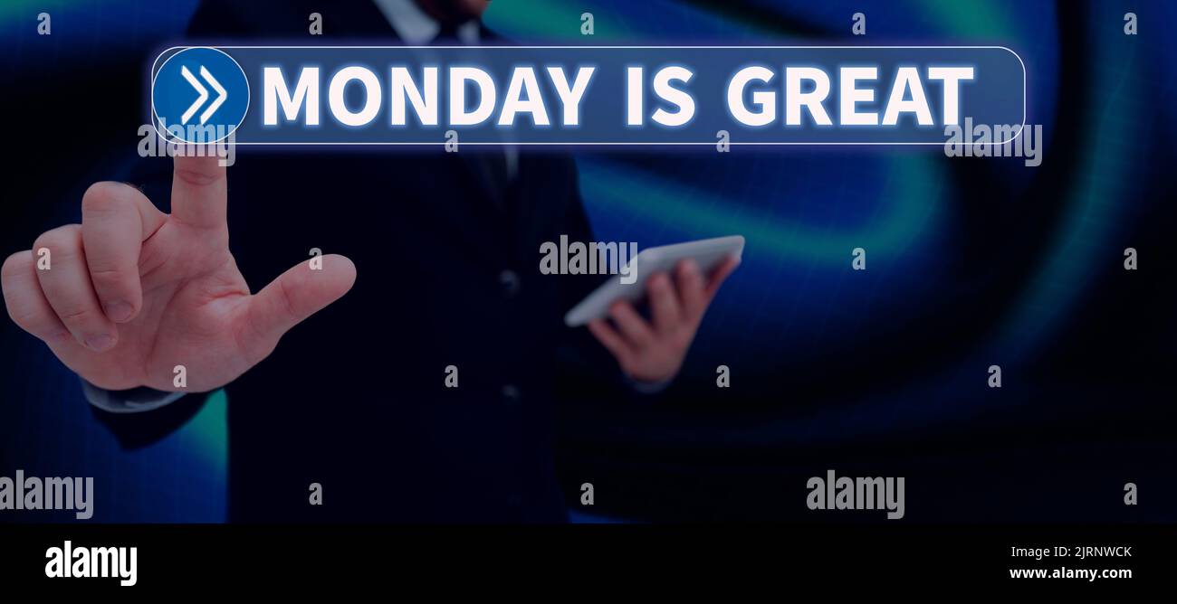 Sign displaying Monday Is Great. Business concept Excellent first day