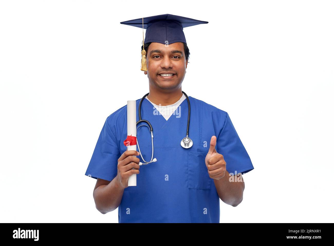 indian doctor or medical student with diploma Stock Photo