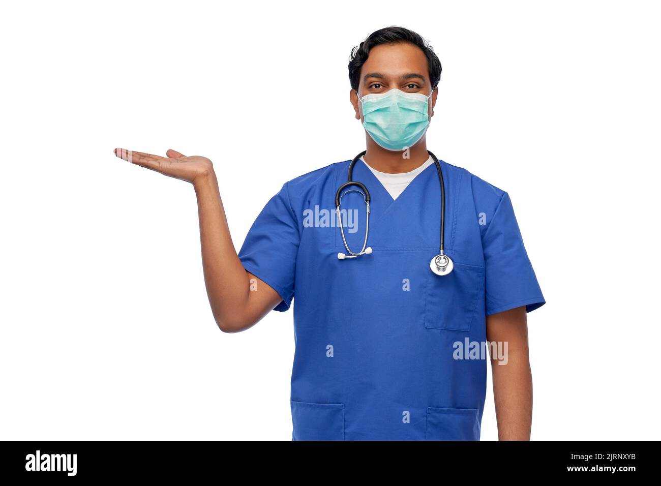 Indian male doctor in blue hi-res stock photography and images - Alamy