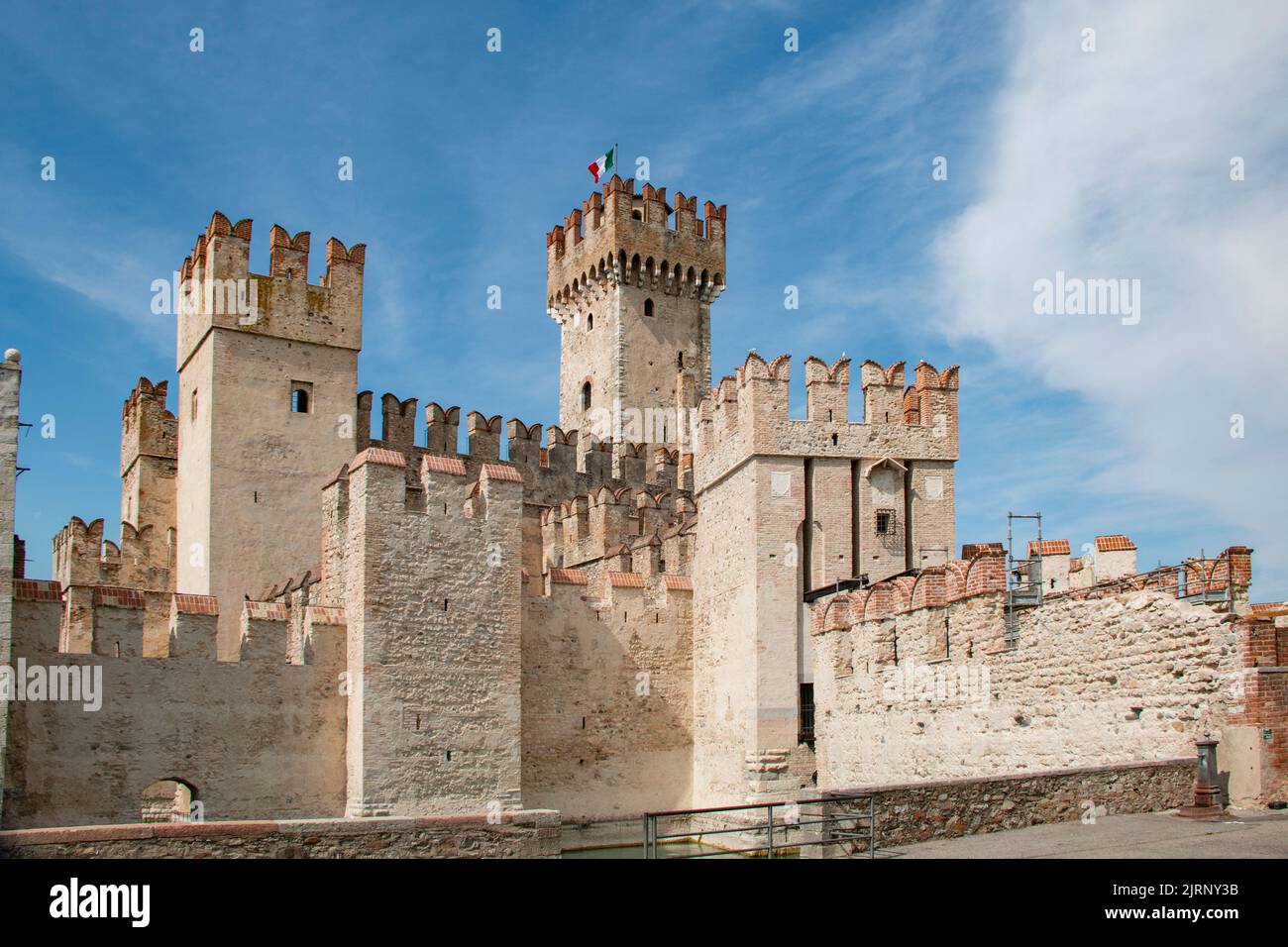 Stunning and imposing Castello Scaligero on Lake Garda, Sirmione, Brescia, Italy Stock Photo
