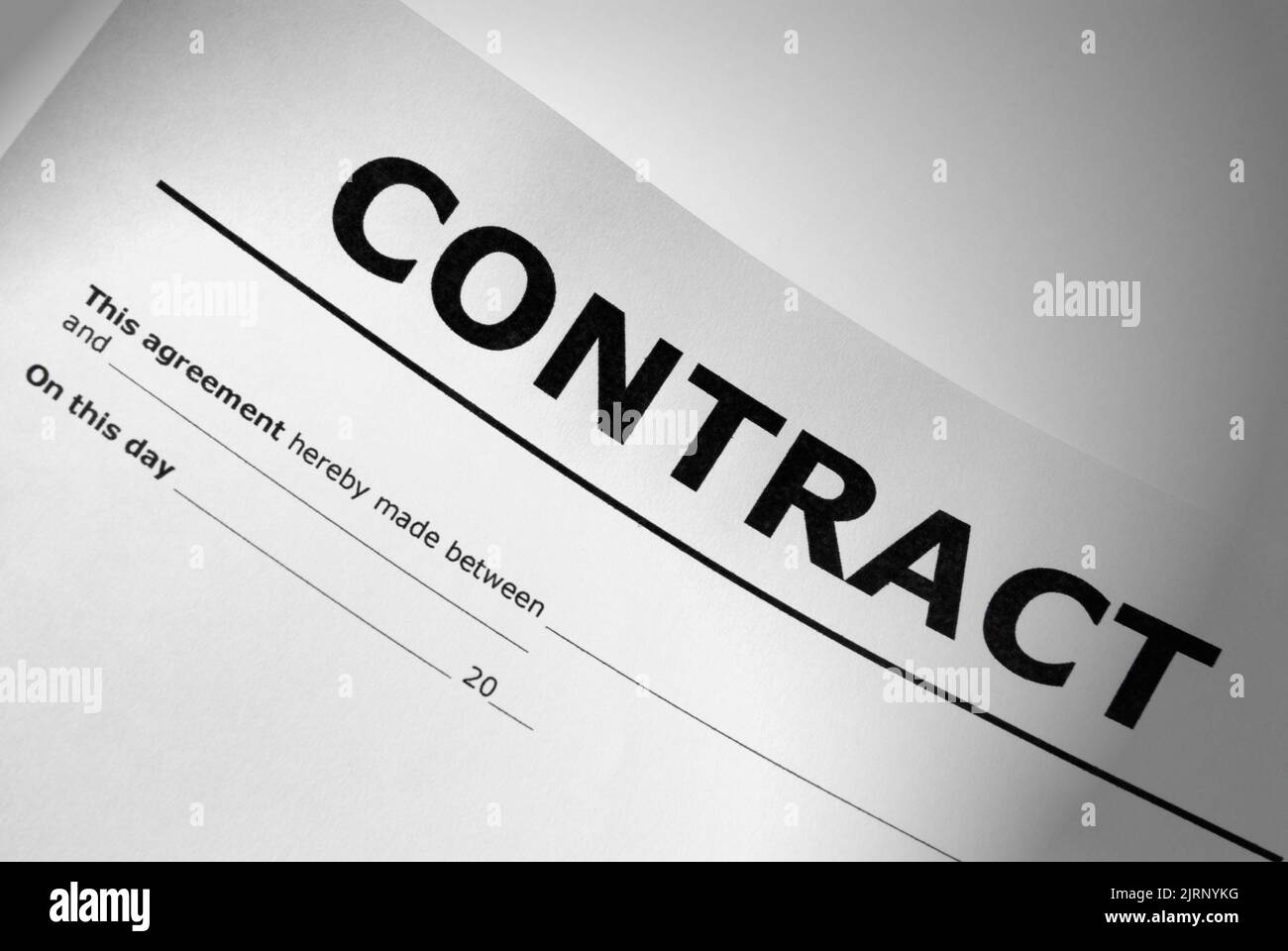 Close up of contract title page printed document Stock Photo