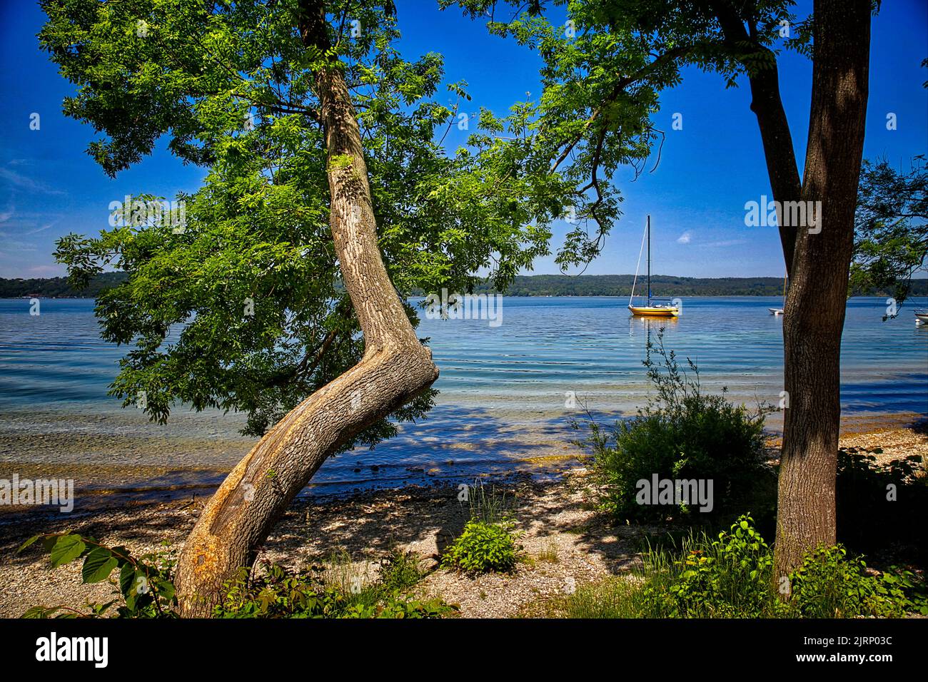 DE - BAVARIA: Beach scene along Lake Starnberg (Starnberger See) at Leoni Stock Photo