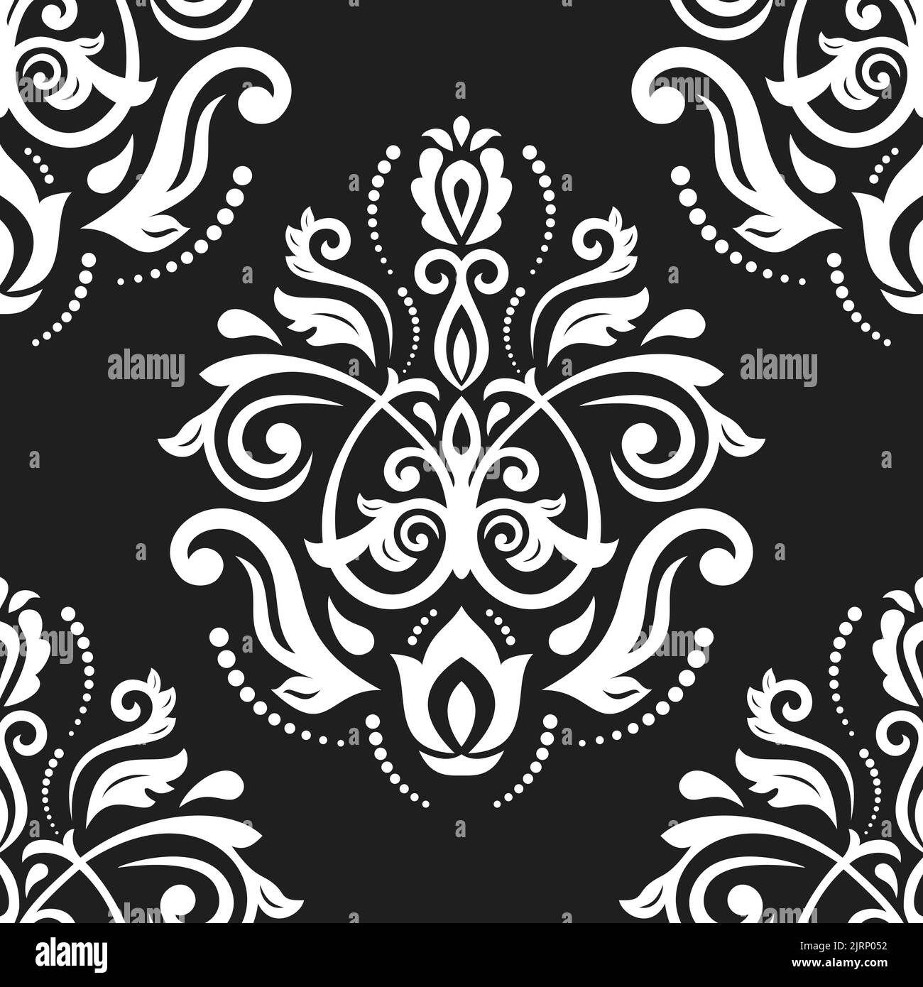 Classic seamless pattern. Damask orient black and white ornament ...