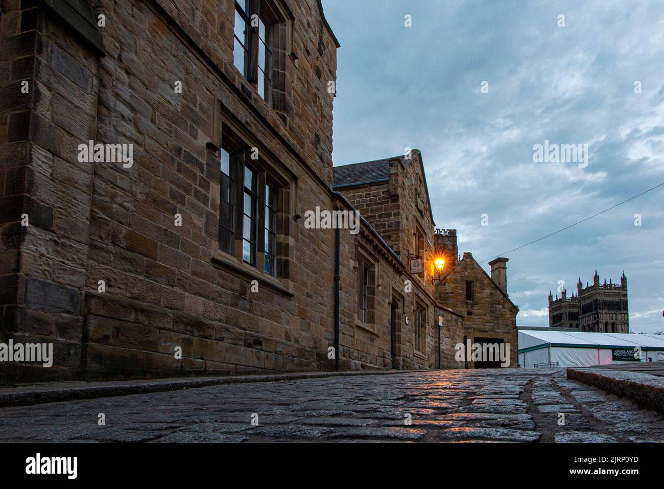 Houses and university buildings in Owengate near the Cathedral in Durham, England Stock Photo