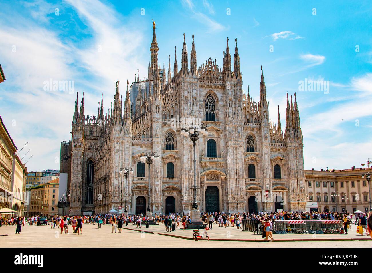 Beautiful architecture of Milan's Duomo Cathedral, an ornate marble roman catholic church, in north Italy Stock Photo