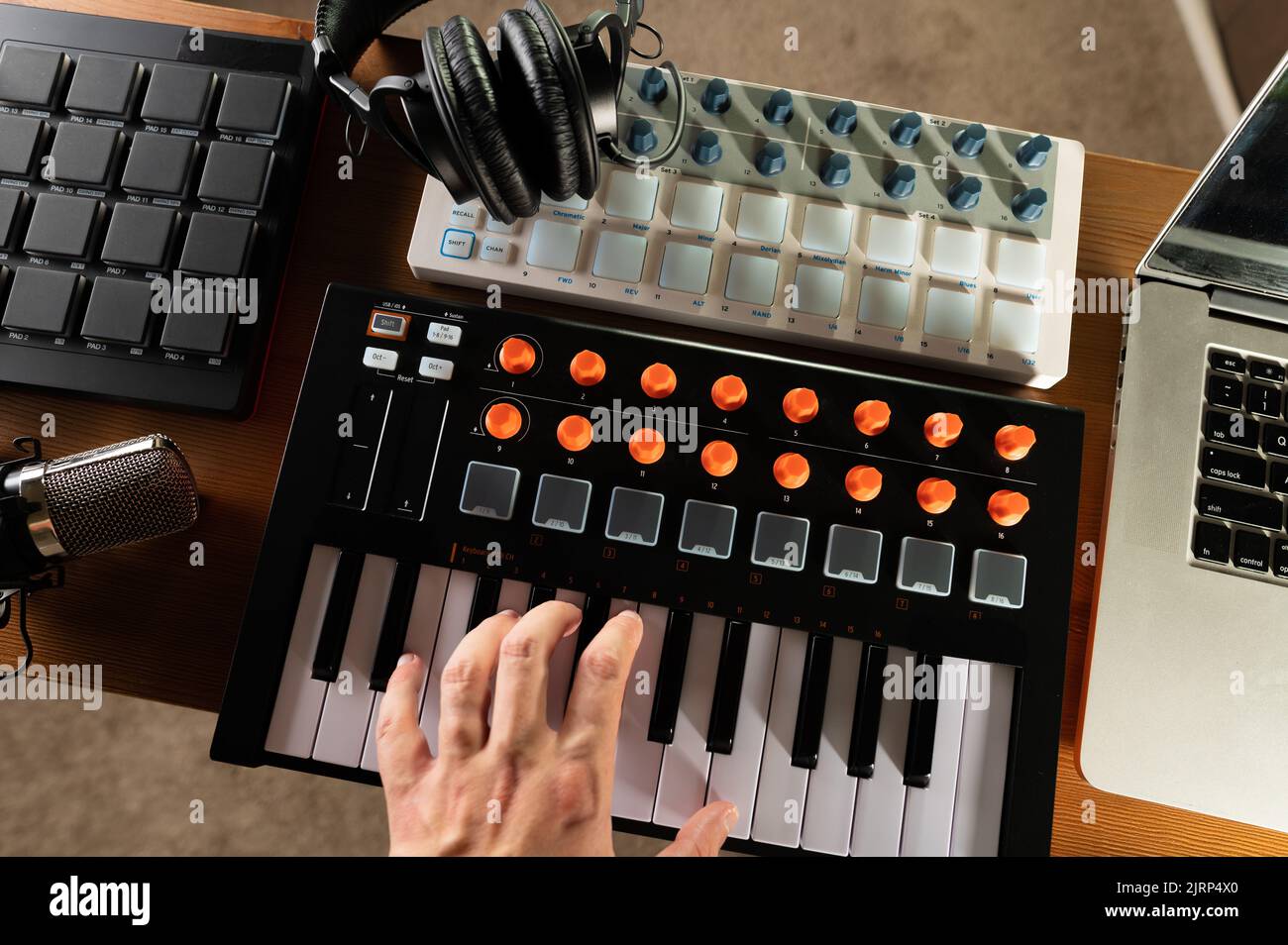 Modern equipment for a recording studio. MIDI keyboard, studio