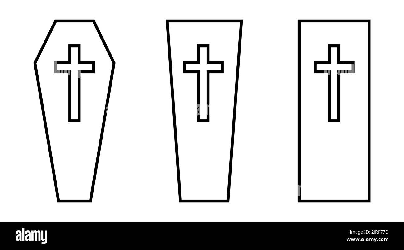 Coffin icons set. Coffin black icon with cross. Coffin isolated icon ...