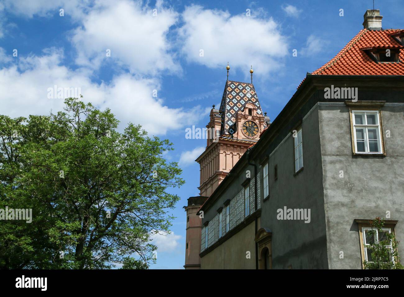 The detail of the castle in Brandýs nad Labem in Czech Republic. One of the sights of the city. Stock Photo