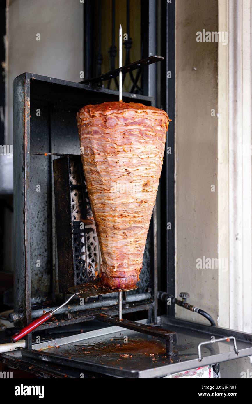 Meat for traditional Mexican pork Tacos called "Al pastor" , spicy