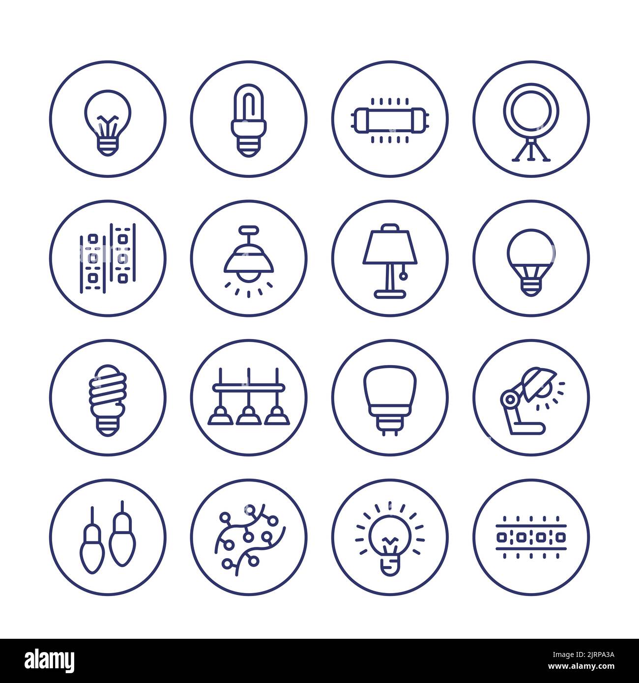 light bulbs, lamps and led lights line icons set Stock Vector