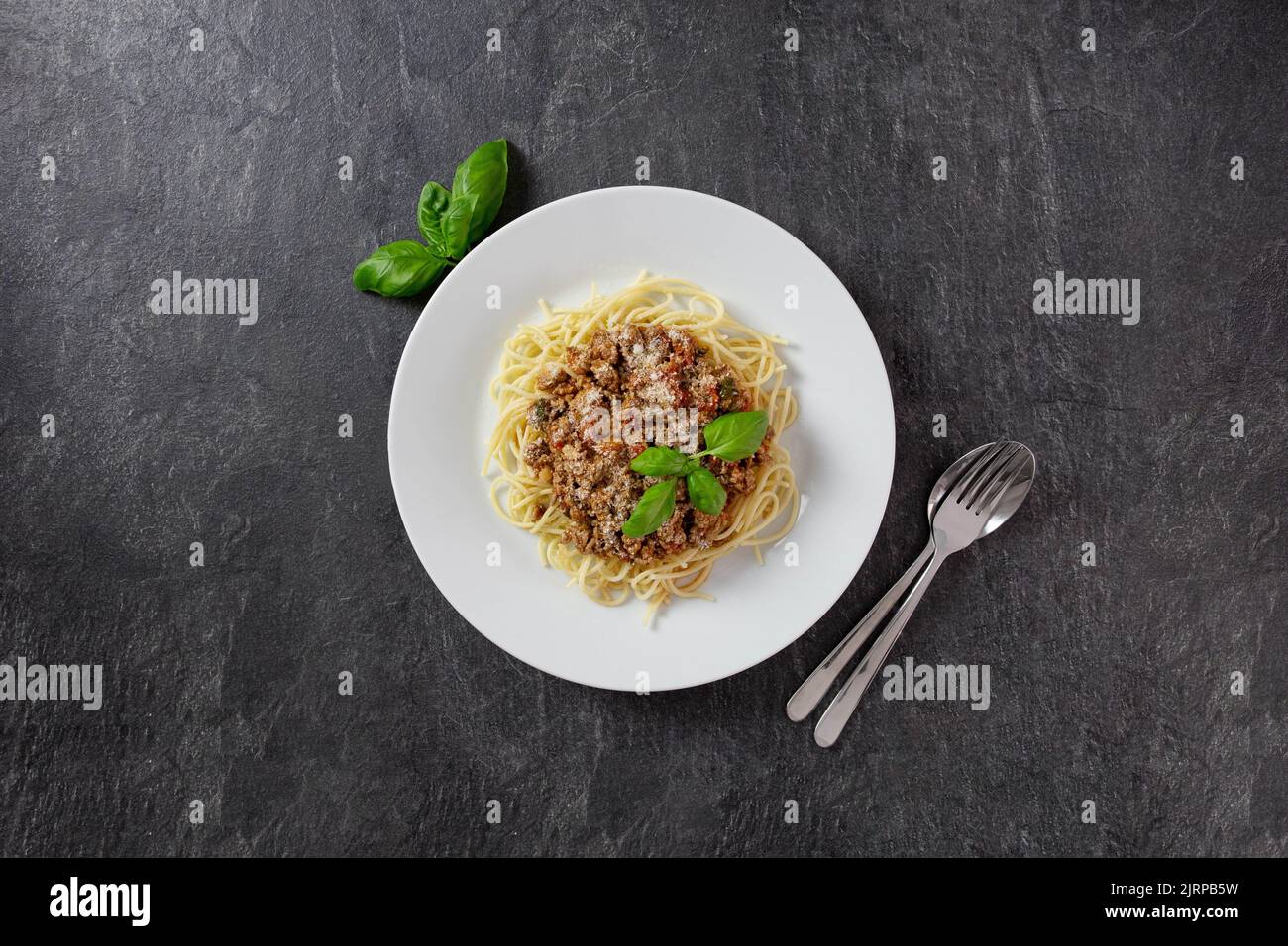 Traditional italian spaghetti bolognese with mince meat, tomato sauce