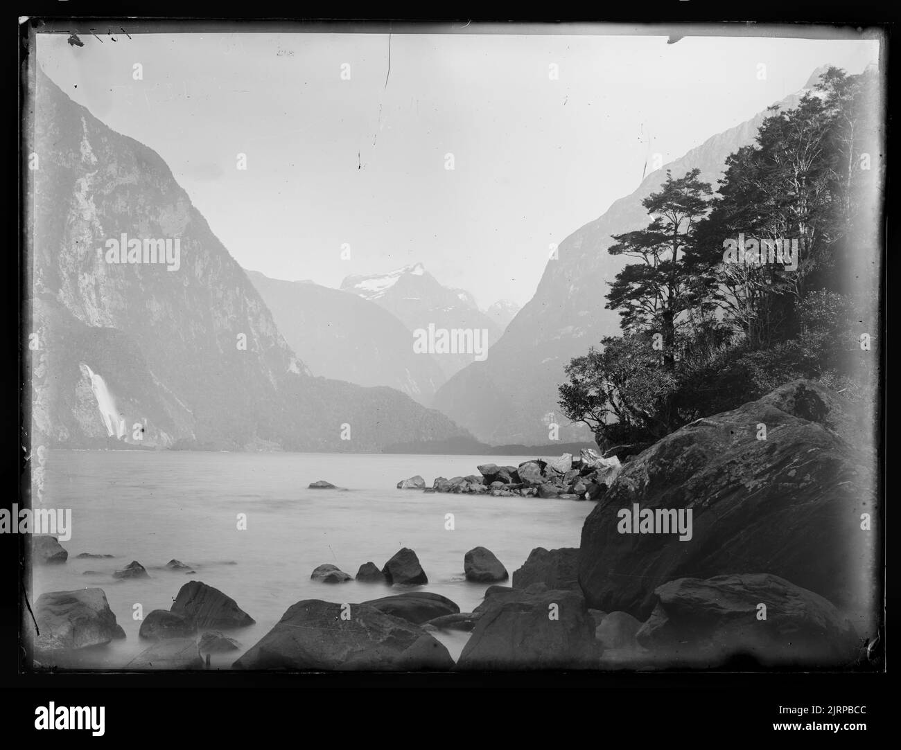 [Head of Milford Sound from Sinbad Gully], New Zealand, by Burton Brothers. Stock Photo