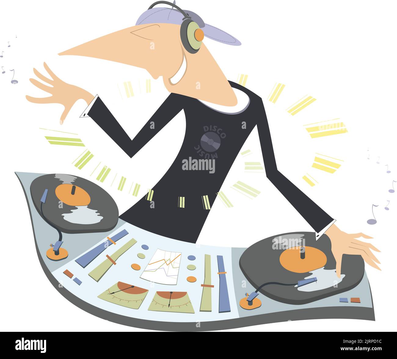 Smiling DJ performing electronic music Stock Vector