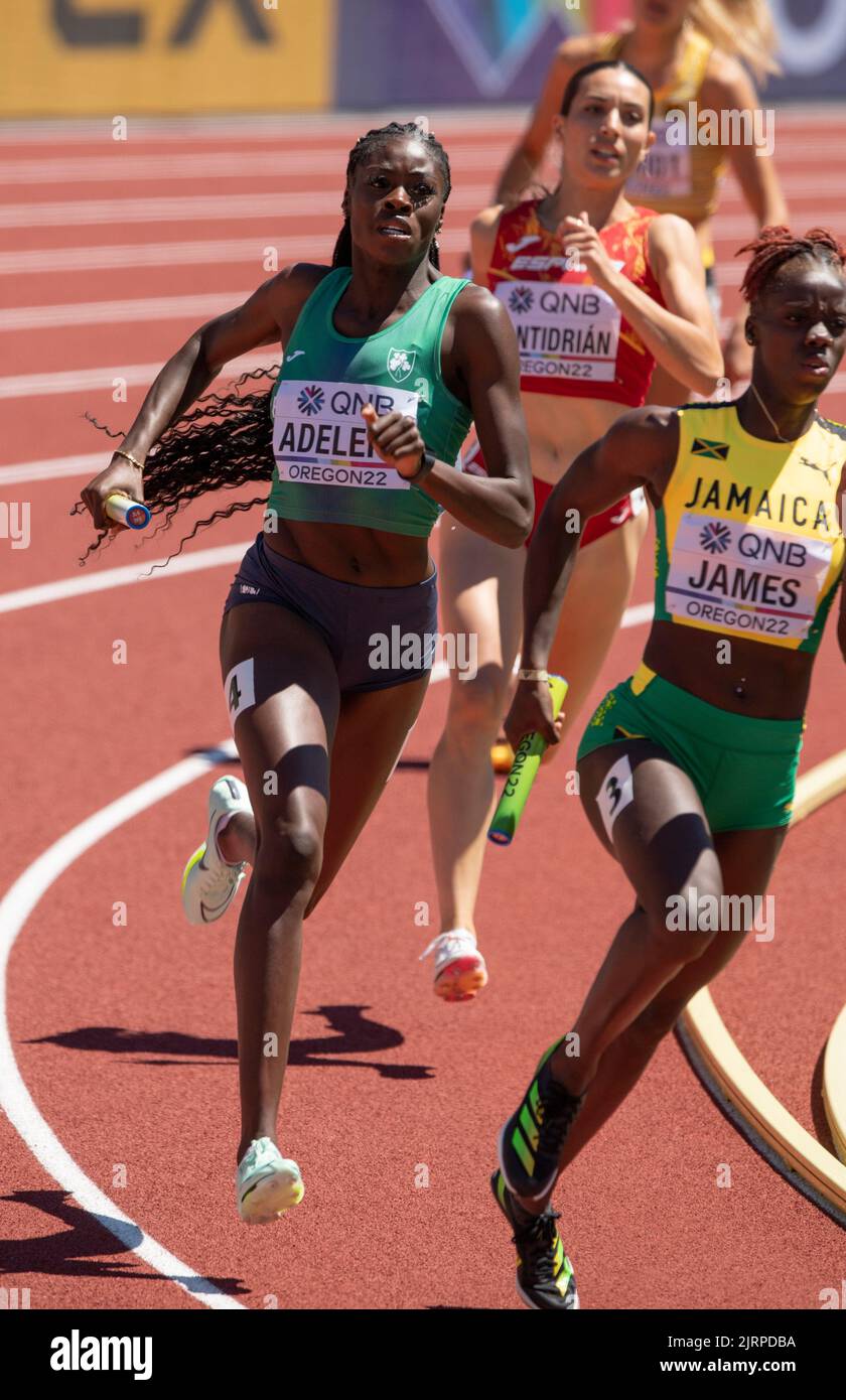 Rhasidat Adeleke competing in the mixed 4x100m relay heats at the World