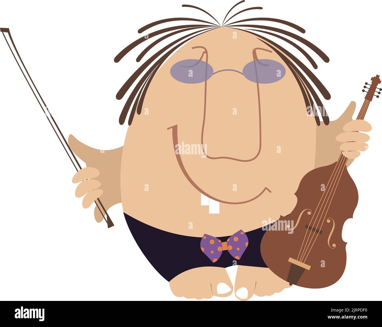 Funny cartoon violinist illustration isolated. Smiling man with violin